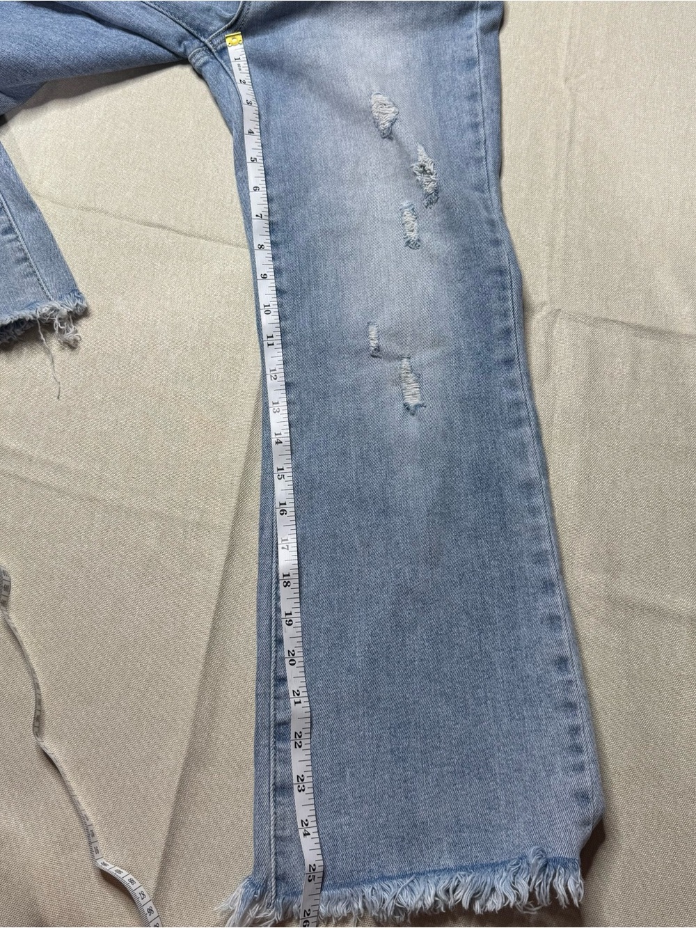 Risen Light Wash Distressed Wide Leg Jeans Raw Hem High Rise Size 5/27 - Picture 9 of 11